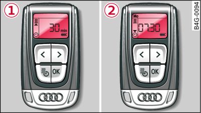 Remote control for auxiliary heating: -1- switching on immediately -2- setting the timer